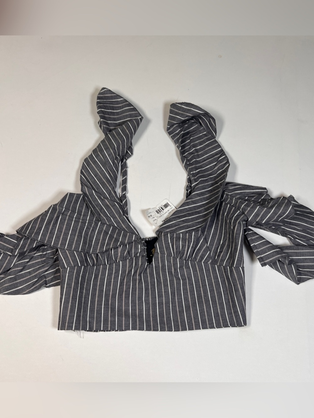 NWT Planet Blue Call Me Ruffle Top Dark Grey Pinstripe Large